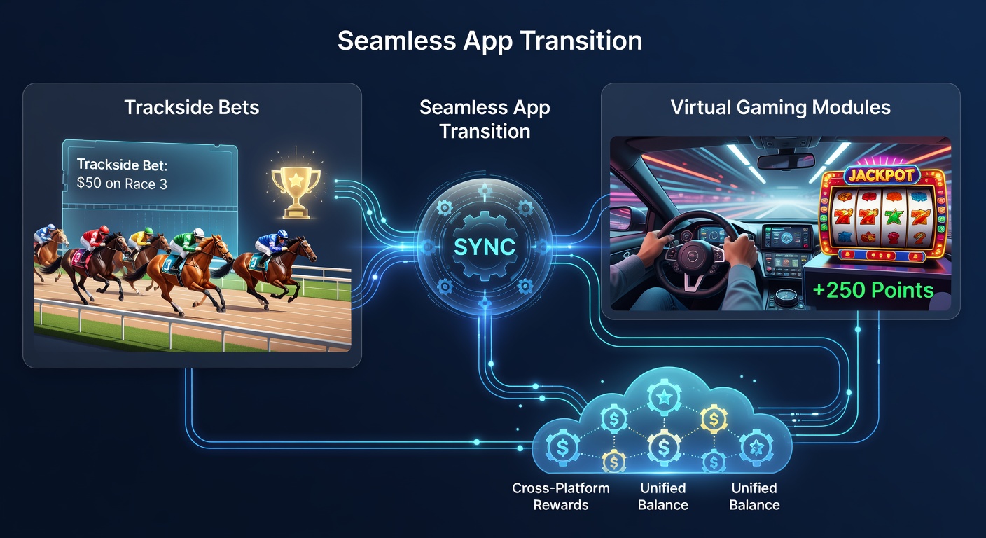 Darstellung von App-basierten Transaktionsnetzwerken die Streckenwetten mit virtuellen Gaming-Elementen verbinden und Belohnungen synchronisieren