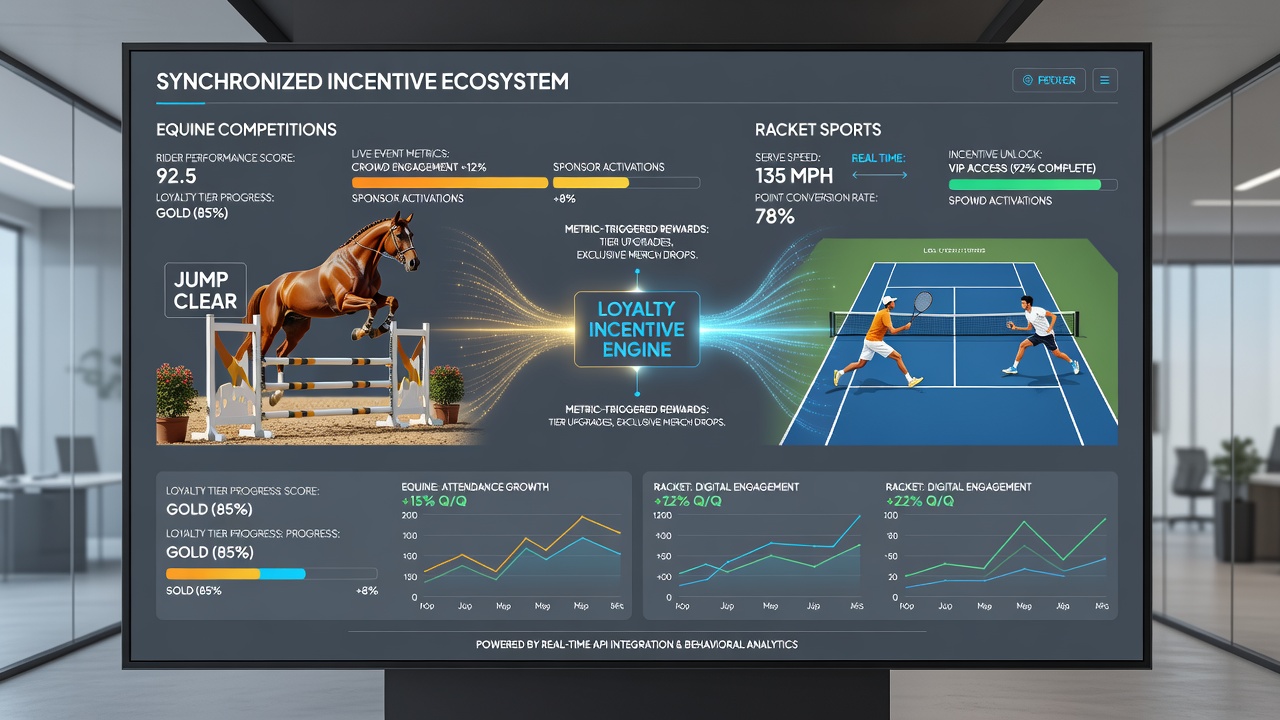 Dashboard mit synchronisierten Treueanreizen und Live-Metriken aus equinen und Racketsport-Events